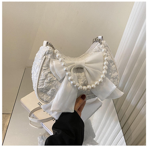 Sac à bandoulière en toile tendance 2026 avec nœud perlé, sangle unique, pour femme, portable, avec compartiments pour téléphone, clés et monnaie - Product Image 1