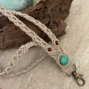 Lanyard Turquoise Stone Keys Badge Custom Phone Knitted Pendant <b>Ornament</b> DIY Hanging String Chain Polyester Material - Product Image 1