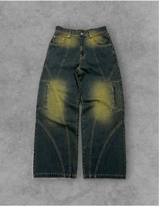 Jean cargo ample délavé style Y2K pour homme 2026 – Pantalon en denim dégradé streetwear décontracté - Product Image 1