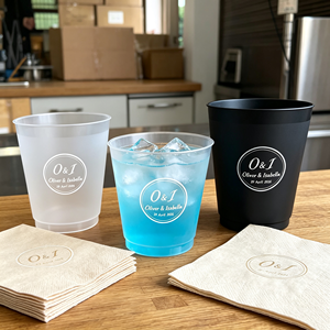 Gobelet en plastique à paroi simple de 12 oz avec logo personnalisé, impression flexible, durable, avec revêtement à base d'eau PE PLA pour restaurant, serviette noire - Product Image 1