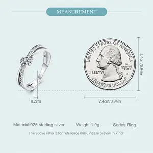 JLN grosir 925 perak murni Vintage simpul Band cincin untuk wanita Retro jelas CZ Cincin Pernikahan Bezel halus hadiah perhiasan SCR896