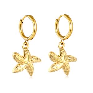 Pendientes de Aro de Acero Inoxidable con Estrella de Mar Texturizada, Estilo Playa y Océano, Personalizados, a la Moda, Resistentes al Agua, para Mujer, Venta al Por Mayor - Product Image 1