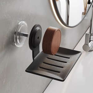 Jabonera de pared de madera de nogal Kim Hyun con succión, autodrenante, rectangular, para baño/inodoro - Product Image 1