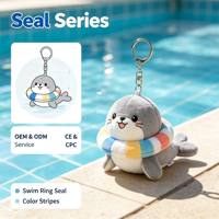 Porte-clés en peluche Artisan Seal avec bouée de natation, breloque de porte-clés en peluche en forme de phoque de plage estival