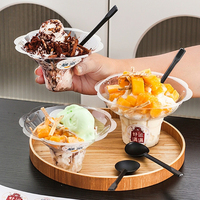Gobelet jetable en plastique transparent en forme de pétale pour crème glacée, glace pilée, dessert, sorbet