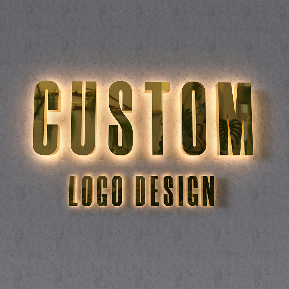 Kustom LED Huruf Backlit 3D Logo Potongan Laser Logam Tanda Baja Tahan Karat Personalisasi Resepsi Bisnis Logo Dinding Nama Perusahaan