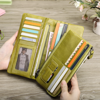 Dompet Panjang Kulit Asli Contact's dengan RFID untuk Wanita Grosir Dompet Kartu Ponsel Mewah untuk Wanita Dompet Koin