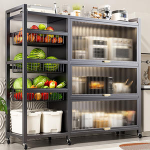 Multi-Layer Cozinha Pavimento Prateleiras Multi Funcional Gabinete com Malha Painéis De Armazenamento De Vegetais Porta Combinação Cozinhas - Product Image 6