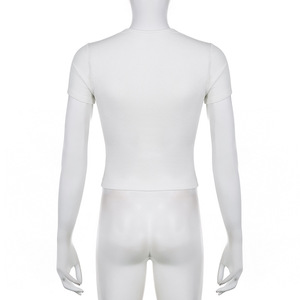 Camiseta Corta Blanca con Costuras RNSHANGER para <span class=keywords><strong>Mujer</strong></span>, Estilo Casual Vintage, Diseño de Dos Piezas Falsas con Encaje, Manga Corta, Camiseta Y2k de Verano - Product Image 6