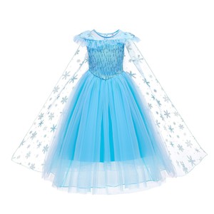 Vestido de Satén con Capa de Ganchillo para Niñas, Diseño de la Reina de las Nieves, Princesa Frozen Aisha, Manga Corta, Primavera 2023 - Product Image 3