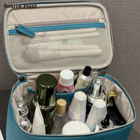 Sac cosmétique en cuir pleine fleur avec logo personnalisé, grande capacité, étanche, pour voyage, boîte à maquillage, sacs cosmétiques à fermeture éclair