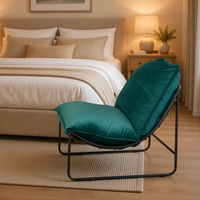 Fauteuil Sling d'Intérieur Décontracté avec Coussin en Velours Épais et Structure en Fer Noir – Mobilier de Salon Individuel pour B&B