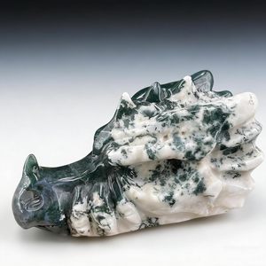 Pierre sculptée en agate mousse naturelle de 3 pouces, tête de dragon, avec inclusion de mousse naturelle, figurine de dragon en cristal, décoration Feng Shui, cadeau - Product Image 2