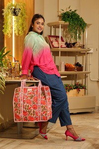 Tay Khối In Bông Tote Túi Trọng Lượng Nhẹ Handmade Tái Sử Dụng Sinh Thái Thân Thiện Mang Theo Túi Phụ Nữ Trắng Cho Thêu Dây Kéo - Product Image 4