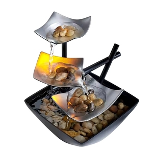 Indoor 3 Tier Relaxation Tabletop Fountain, Automatic Pump with Natural River Rocks and Reflctive Lighting - Product Image 1