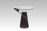 Nouvelle arrivée, table basse ronde de style minimaliste moderne en MDF avec placage en noyer, plateau en verre, acier inoxydable