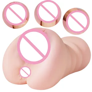 Mainan seks pria masturbator vagina realistis cup masturbasi lubang ganda untuk pria