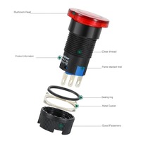 Interrupteur Mirco en plastique rouge à réinitialisation momentanée éclairée par LED 16mm Interrupteur à bouton poussoir d'arcade 3 broches 5 broches pour machine de jeu