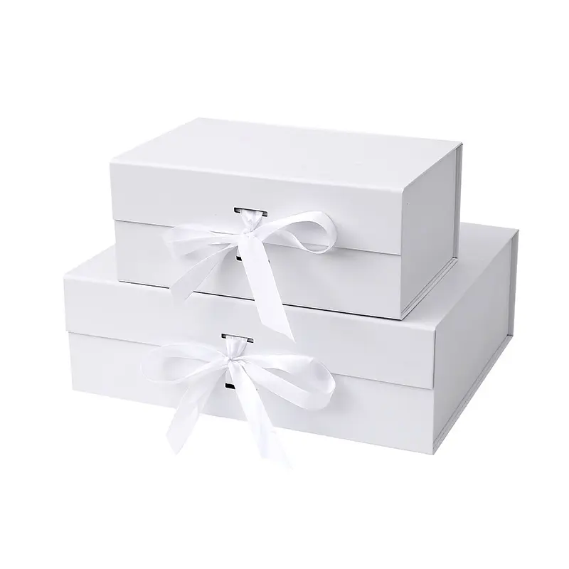 Custom Logo Foldable Magnetic Ribbon Bow Closure Luxury Folding Paper Cardboard Gift Box Caja De Regalo Geschenkbox for Wedding