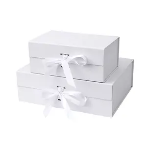 Custom Logo Foldable Magnetic Ribbon Bow Closure Luxury Folding Paper Cardboard Gift Box Caja De Regalo Geschenkbox For Wedding