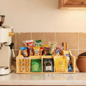 Wooden snack storage <b>box</b> with compartments, desktop <b>tea</b> bag and coffee bag storage <b>box</b>, solid wood multi-compartment - Product Image 4