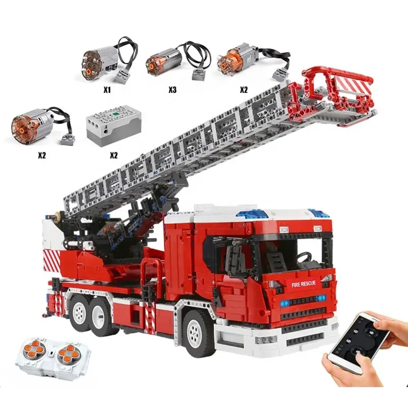 Mouldking 17022 Technische Bouwstenen App Rc Gemotoriseerde 4886Pcs Brand Ladder Truck Kits Model Bakstenen Kinderen Speelgoed Voor Geschenken