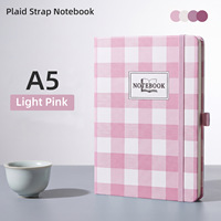 Cuaderno Personalizado con Correa y Patrón de Cuadrícula, Estilo Macaron, para Estudiantes, con Líneas Horizontales, Minimalista y Ligeramente Engrosado