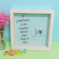 Cadre Boîte à Souvenirs d'Amitié pour Enfants, Art en Galets Blancs et Verre de Mer, Citation, Cadeau d'Anniversaire Meilleur Ami