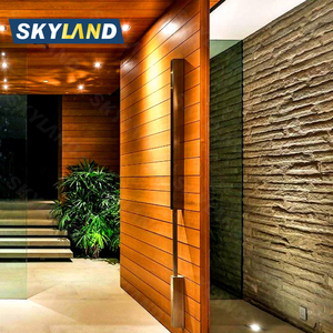 Skyland Luxury Modern Entry Door Exterior Aluminium Casement for Main Entrance Waterproof Wood-look Aluminium Door <strong>House</strong> Front
