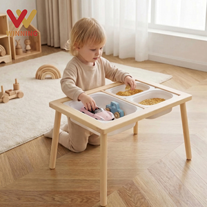 Table d'activité en bois Montessori Sensory Indoor Play pour la maternelle Table à eau de sable préscolaire pour la garderie pour la salle de bain Chambre à coucher - Product Image 1