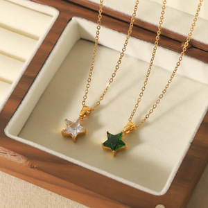 Collar con Colgante de Estrella, Acero Inoxidable, Chapado en Oro de 18k, con Engaste de Bisel, Cadena para Clavícula, Joyería de Regalo - Product Image 1