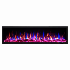 60" 65" 72" cheap Wall mounted recessed built in Electric Fireplace with led light no heater