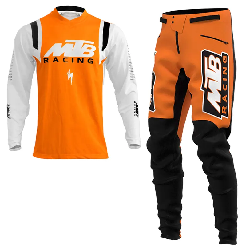 HOSTARON set da discesa ad asciugatura rapida di alta qualità t-shirt Racing Team Downhill MTB Jersey e pantaloni grigio nero 1 pezzo di abbigliamento sportivo