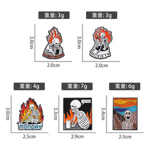 Divertente <span class=keywords><strong>sto</strong></span> <span class=keywords><strong>bene</strong></span> lo scheletro di ansia distintivo in lega Overthiking spilla in smalto della morte ansiosa - Product Image 2