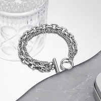 Bracelet tendance double couche en acier inoxydable avec fermoir OT, plaqué or 18 carats, style vintage, empilable, accessoires de poignet