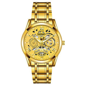 Montre à quartz pour homme Seno, bracelet en acier inoxydable, cadran ajouré, lumineux, étanche 3 ATM, affichage de la date, analogique, 22 cm - Product Image 4