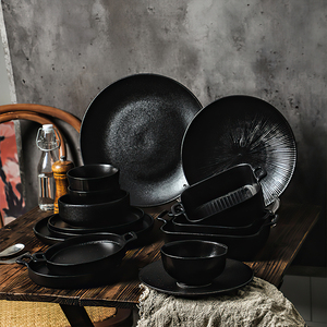 Wholesale Black Glazed Dinner Plates Sets Dinnerware,Matte Black Round <strong>Square</strong> <strong>Tableware</strong>,Assiettes En Porcelaine En Gros - Product Image 2