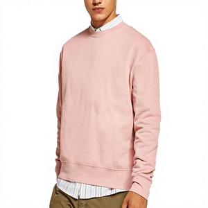 Sweat-shirt en coton tricoté uni à col rond pour homme, coupe classique, décontracté, automne, rose, manches longues - Product Image 1