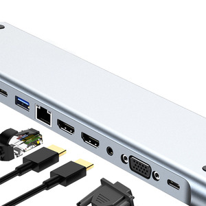 Đa chức năng 12 in1 Docking Station Hub USB3.0/2.0 + 100Mpbs + 4K HDTV RJ45 + 3.5mm + VGA + PD sạc/chuyển Loại C USB HUB Adapter - Product Image 4