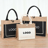 Sac fourre-tout en jute recyclé GRS avec logo personnalisé, poche avant, fermeture à bouton en bois, sac cadeau de mariage en toile de jute écologique de luxe