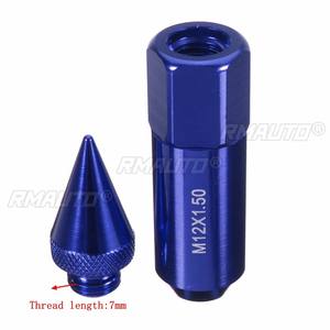 20 pièces d'écrous de roue universels M12X1.5 en aluminium de 60 mm pour jantes de voiture, à pointes, allongés, Tuner Bleu/Rouge/Noir - Product Image 6
