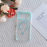 Coques de téléphone Heybingo transparentes magnétiques en TPU+PC couleur bonbon pour 17 Pro Max/16/15/14/13/12/11 - Charge sans fil Diamant