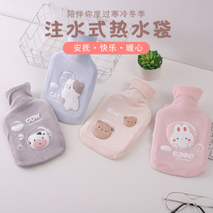 Pvc Hot Water <b>Bottle</b> With Fleece Cover Anti Explosion Cartoon Design For Hands Feet Stomach Winter Warmth - Product Image 5