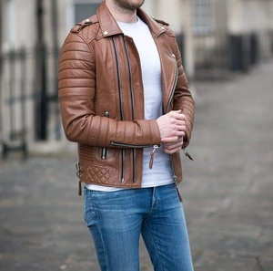 Blouson homme en cuir véritable de mouton, tendance, personnalisable, marron, pour moto et croiseur, nouveauté - Product Image 2