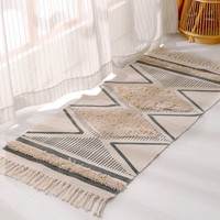 Vente en gros de tapis tufté en lin bohème pour la maison salon baie vitrée chambre à coucher tapis à franges tissé en coton