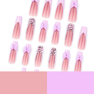 <span class=keywords><strong>Faux</strong></span> Ongles à Presser Personnalisables avec Logo, 24 Pièces, Gel de Construction, French <span class=keywords><strong>Long</strong></span> Square, Strass Papillon, Vente en Gros, Capsules à Presser - Product Image 4