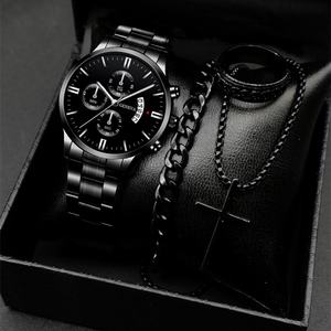 Ensemble combiné transfrontalier pour entreprises en gros LP15, montre classique populaire pour hommes avec bracelet en alliage de zinc et cadran avec calendrier - Product Image 3