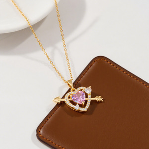 Collana Haomi Sweet Pink Diamond con Piercing a <span class=keywords><strong>Cuore</strong></span>, Micro-incastonatura in Acciaio Inossidabile, Unisex, Sportiva, Lusso Leggero, Moda di Alta Gamma - Product Image 4