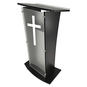 Chaude SalesAcrylic Podium Chaire Église <span class=keywords><strong>Conférence</strong></span> Lutrin Noir <span class=keywords><strong>Bois</strong></span> Plateau Porte-Gobelet sur Roues avec Blanc Croix TP-004 - Product Image 2