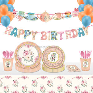 Juego de Vajilla Desechable Huancai con Diseño Floral para Fiestas, con Platos, Vasos y Servilletas de Papel para Decoración de Fiestas de Cumpleaños Infantiles - Product Image 3